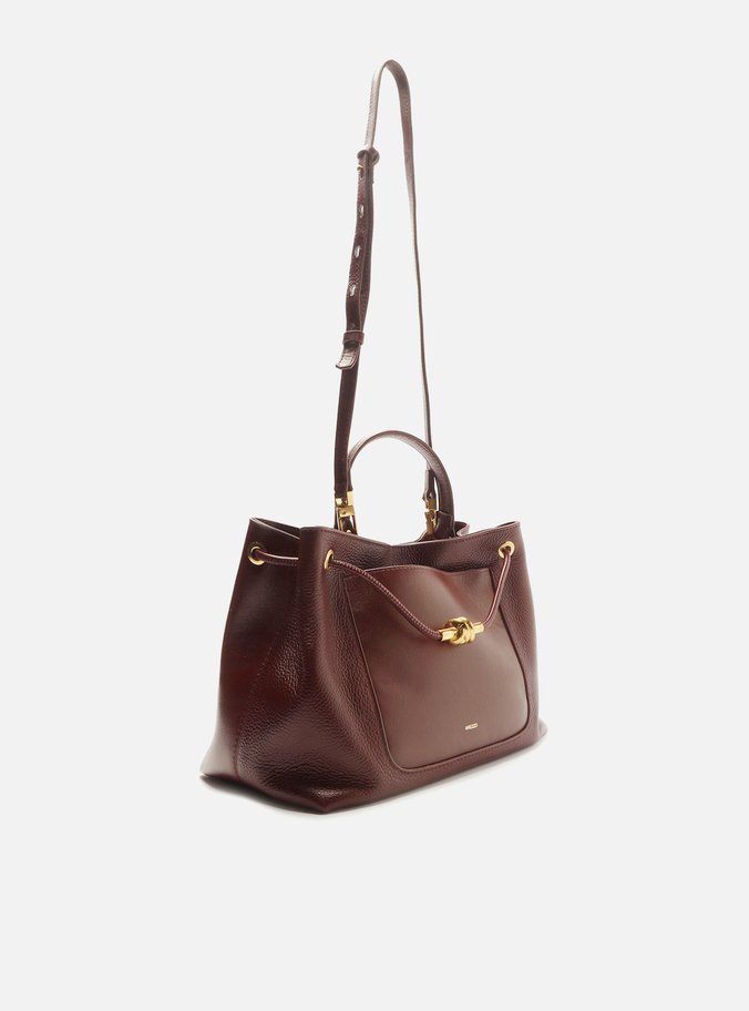 Bolsa Tote Vermelha Couro Média Nó Metal