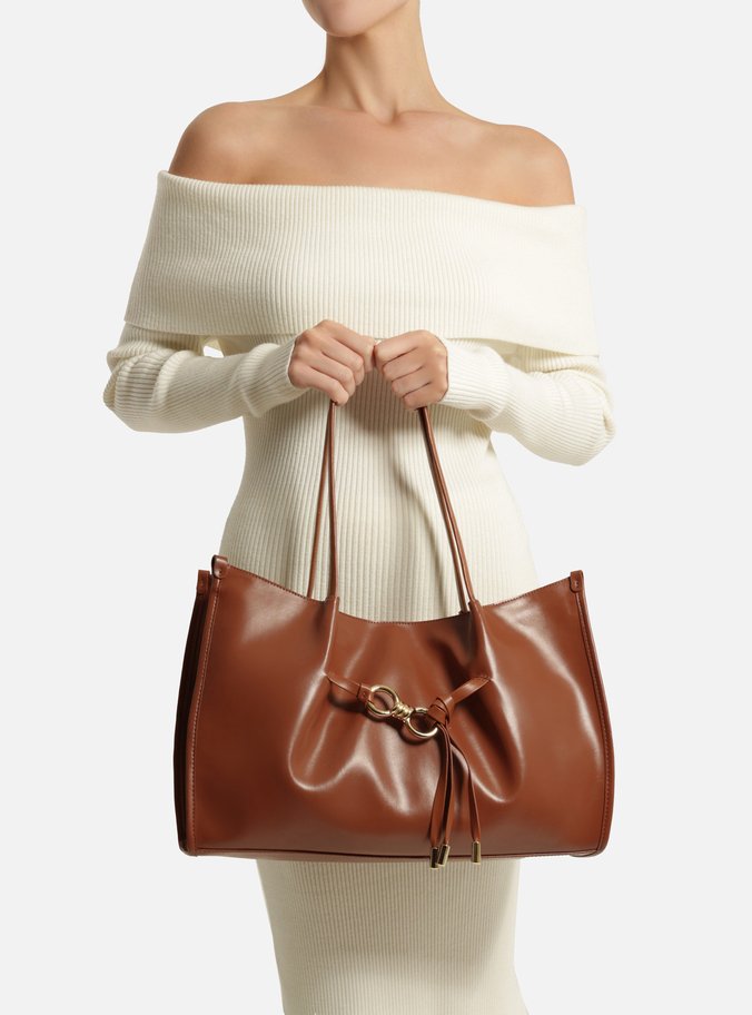 Bolsa Shopping Marrom Grande Metal Elos