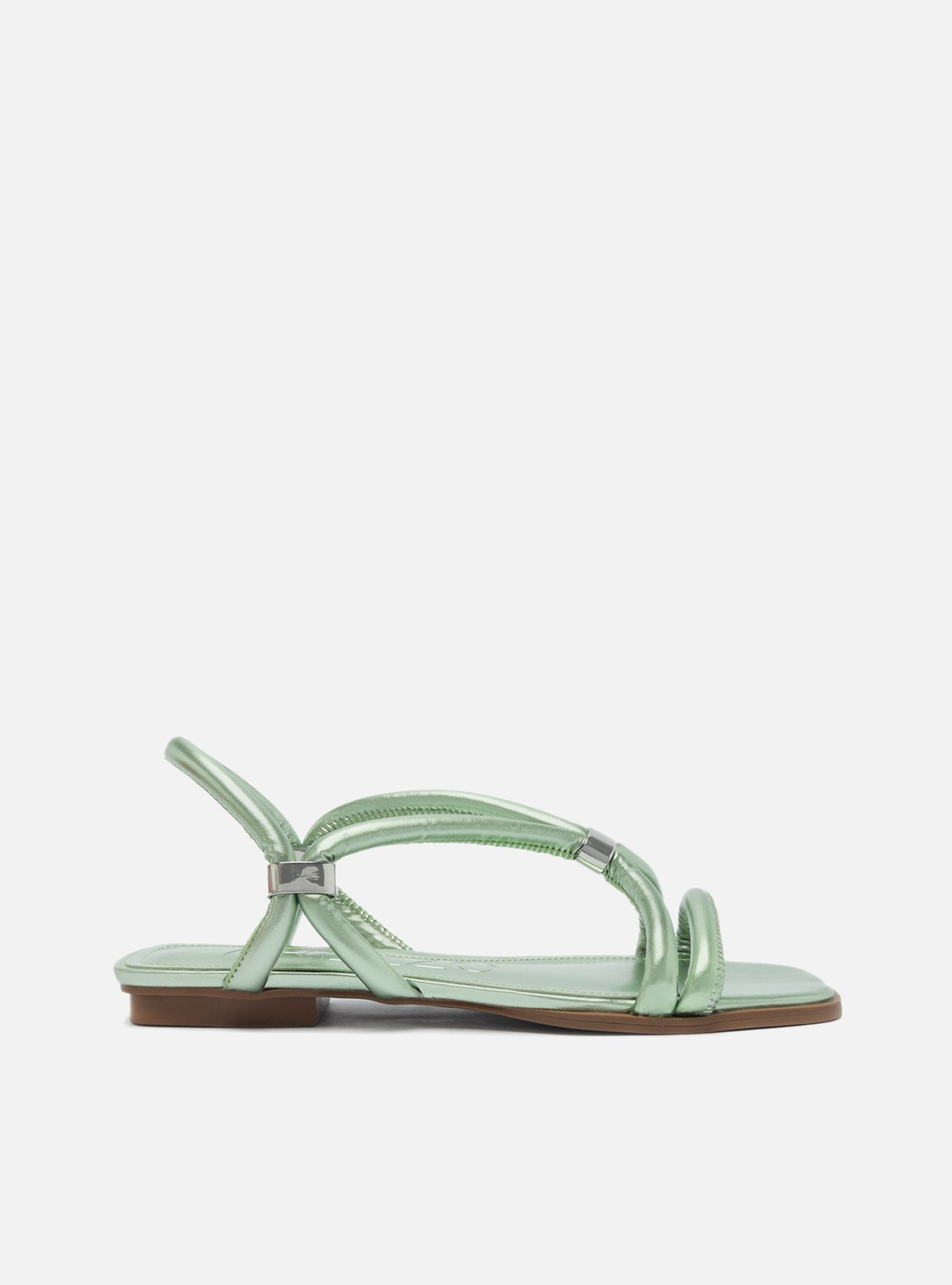 Sandália Rasteira Verde Metal Tiras Maxi | Arezzo