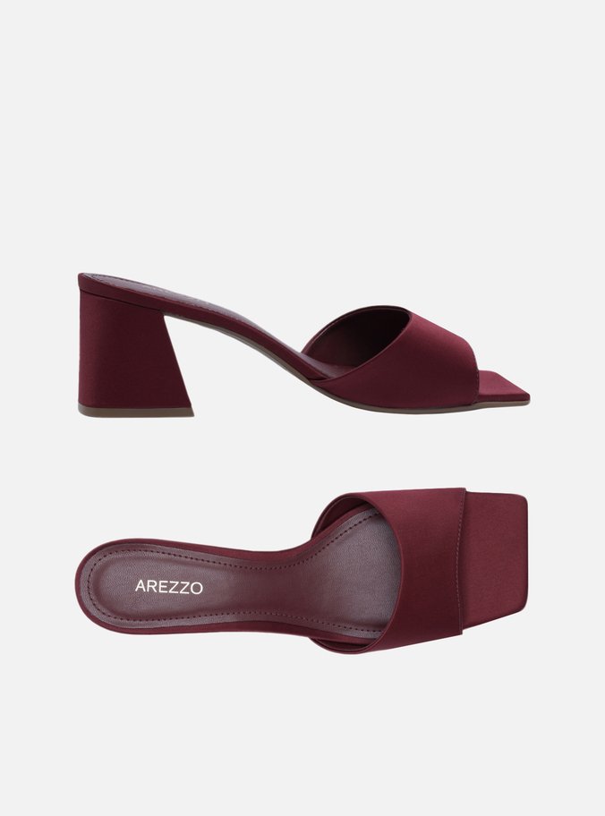 Mule Vermelho Cetim Salto Médio Bloco