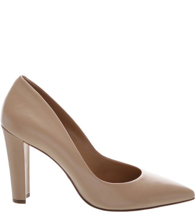 Scarpin Couro Salto Bloco Nude Crema