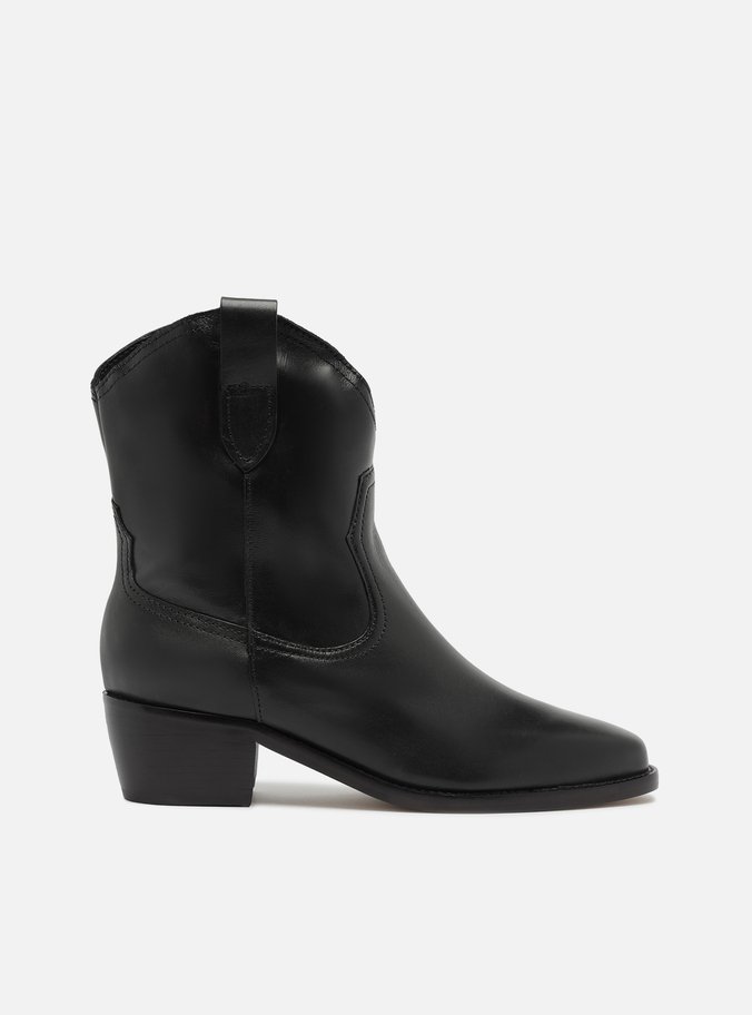 Bota Preta Couro Cano Curto Western Alicia