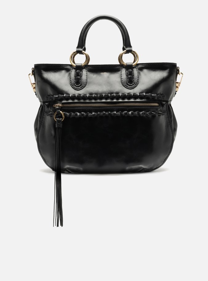 Bolsa Tote Preta Couro Estonado Grande Bolso