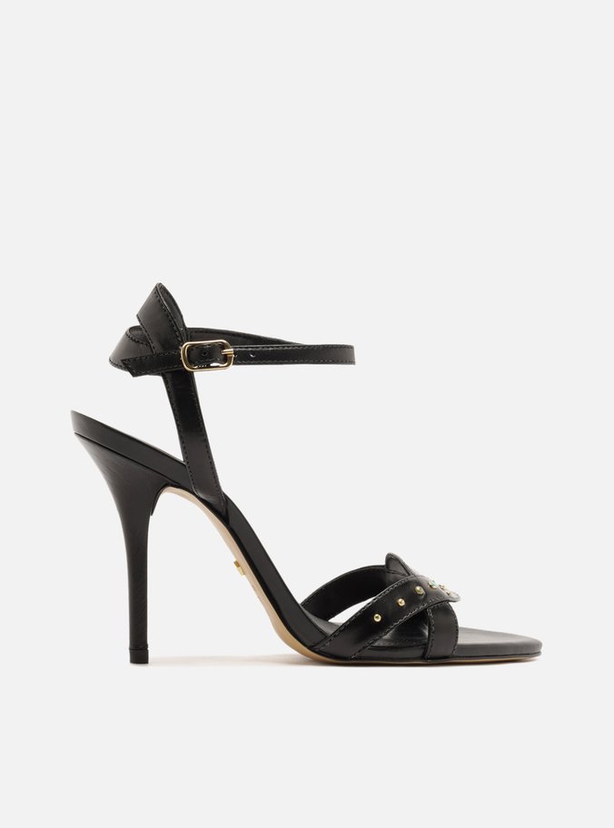 Sandália Preta  Salto Fino Fivela