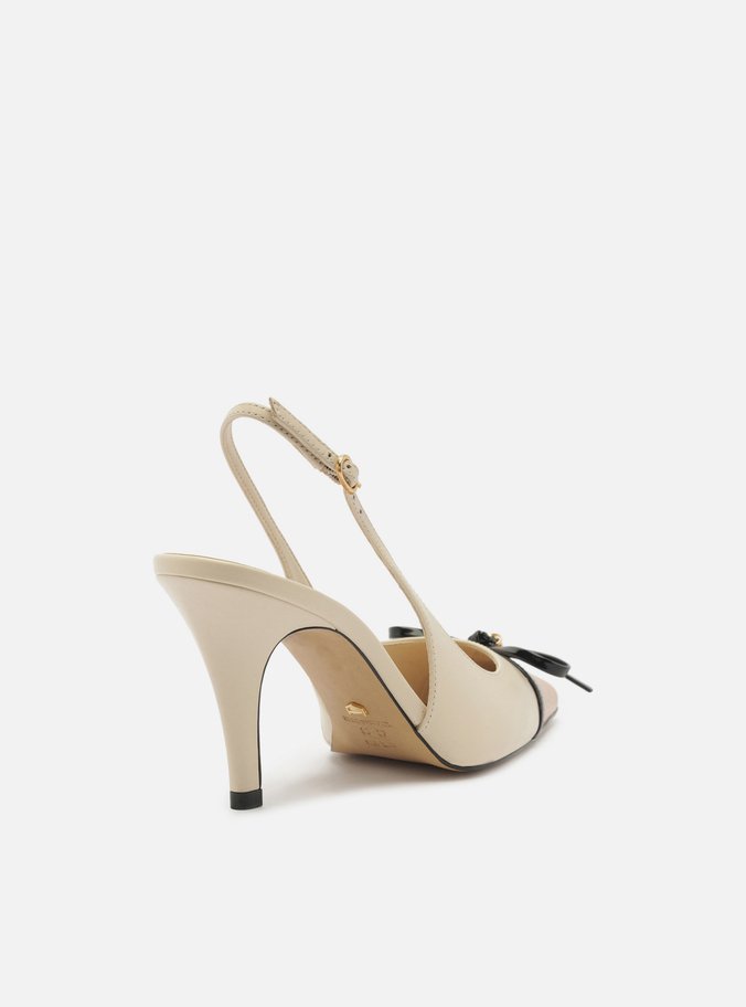 Scarpin Branco Couro Salto Médio Slingback Laço