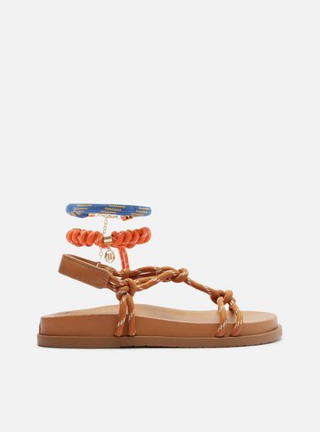 Sandália Papete Marrom Couro Custom Anklet