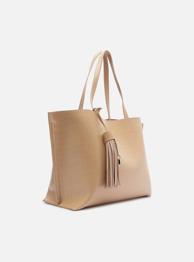 Bolsa Shopping Bege Croco Grande Barbicacho
