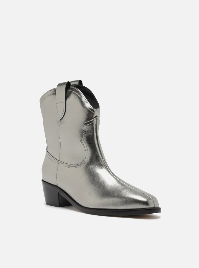 Bota Prata Couro Cano Curto Western Alicia