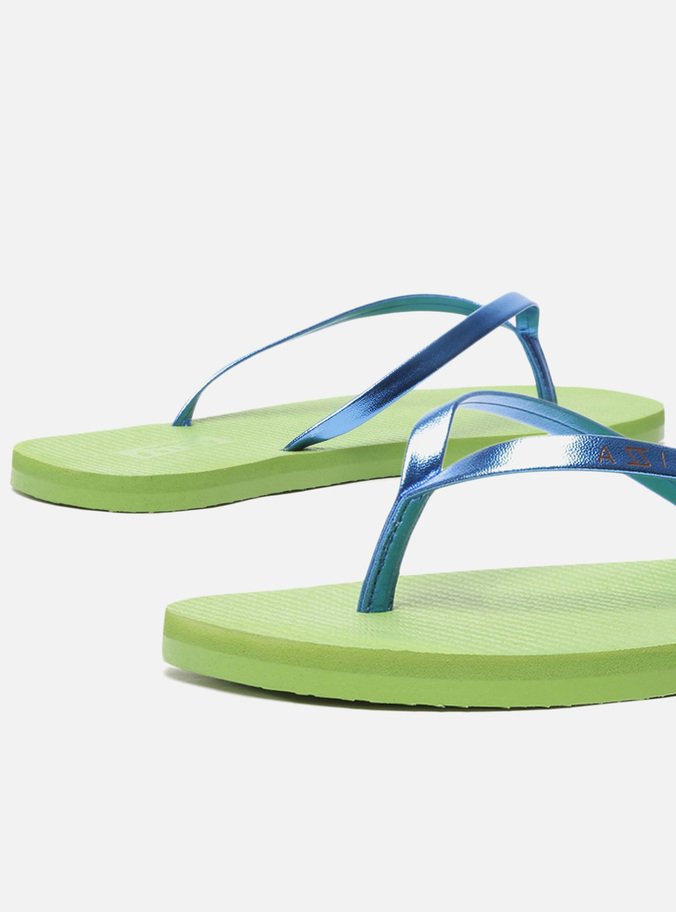 Chinelo de Dedo Verde Tira Metalizada Azul Brizza