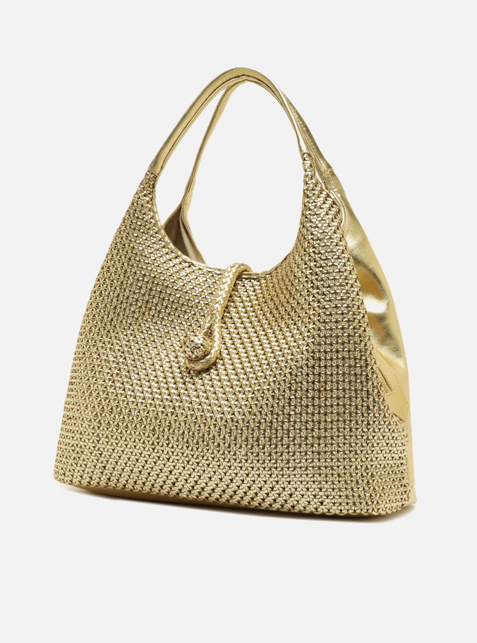 Bolsa Hobo Dourada Couro Grande Tressê Lenny