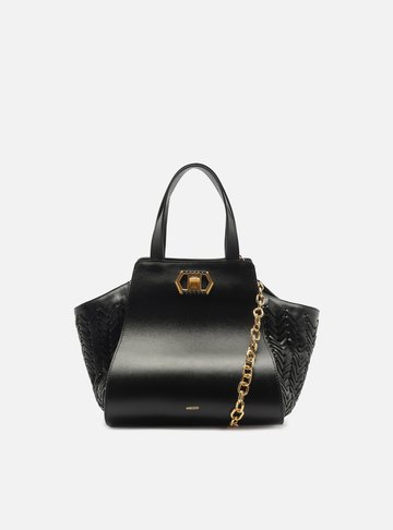 Bolsa Tote Preta Couro Média Recortes