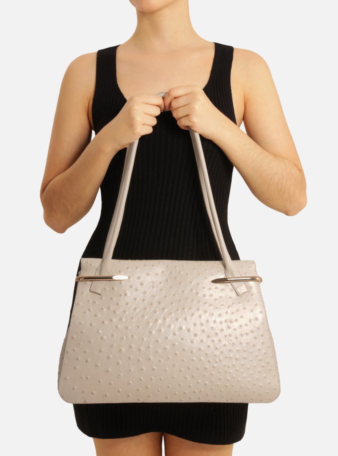 Bolsa Shopping Off-White Couro Grande Metais Textura