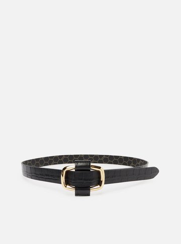 Cinto Preto Couro Croco Médio Fivela
