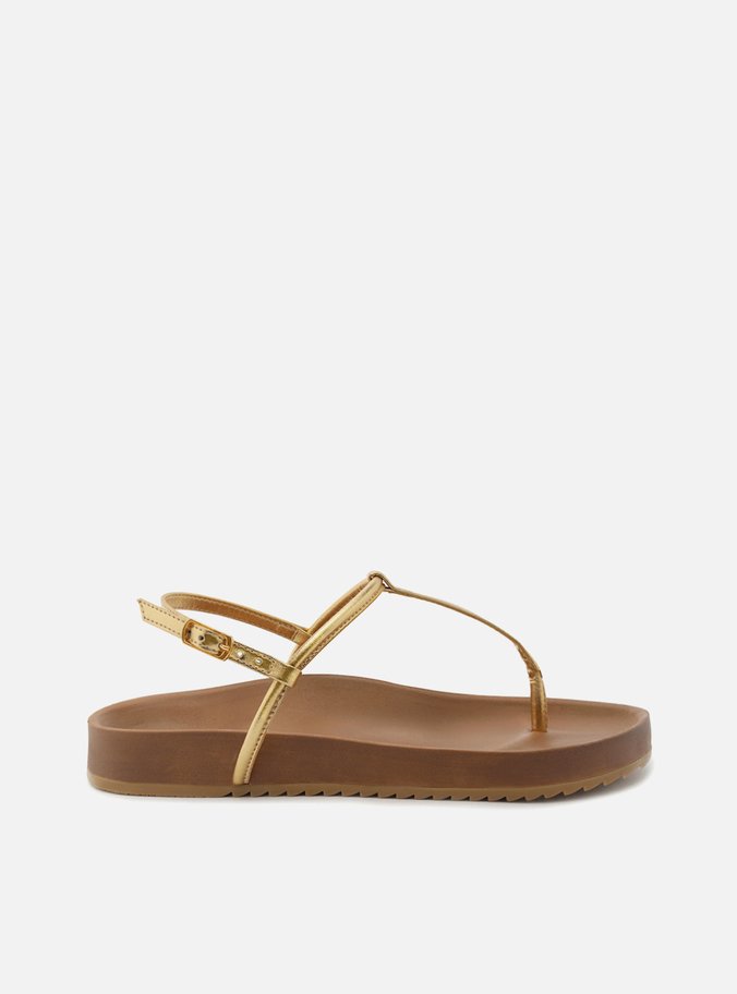 Sandália Papete Dourada Flatform Slim