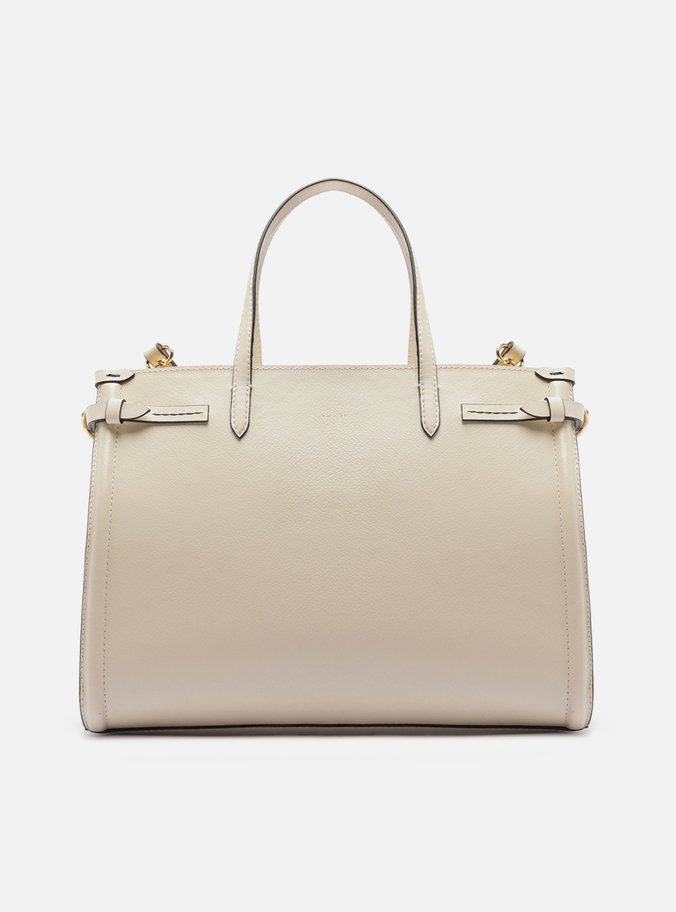 Bolsa Tote Branca Couro Grande Detalhe Tiras