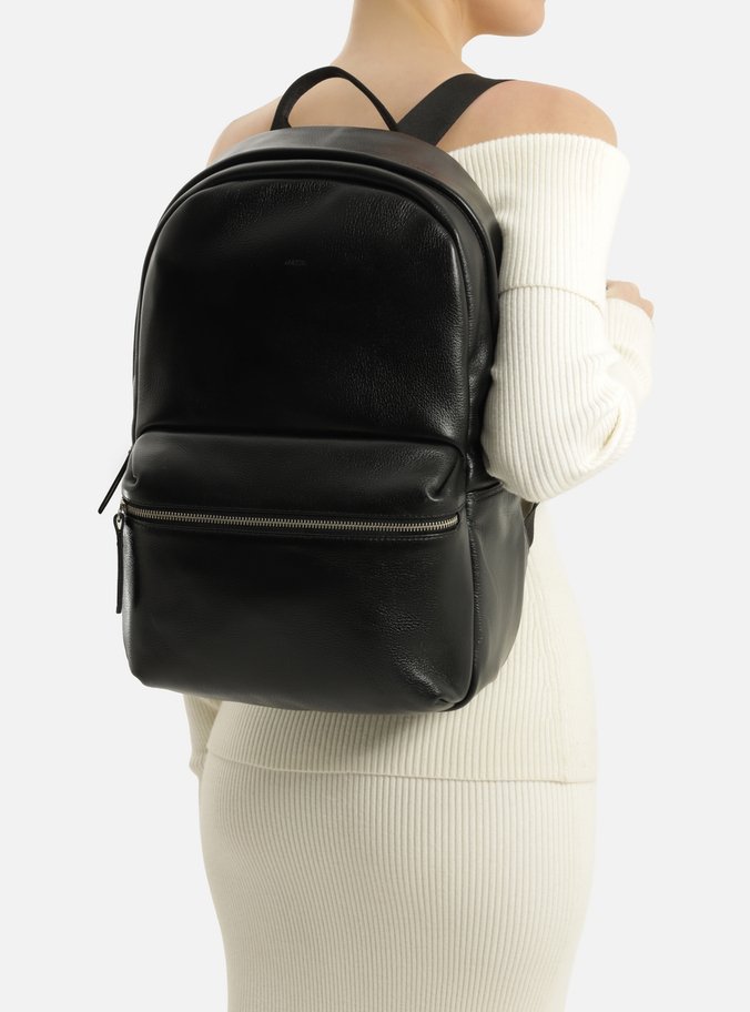 Mochila Preta Couro Grande Básica
