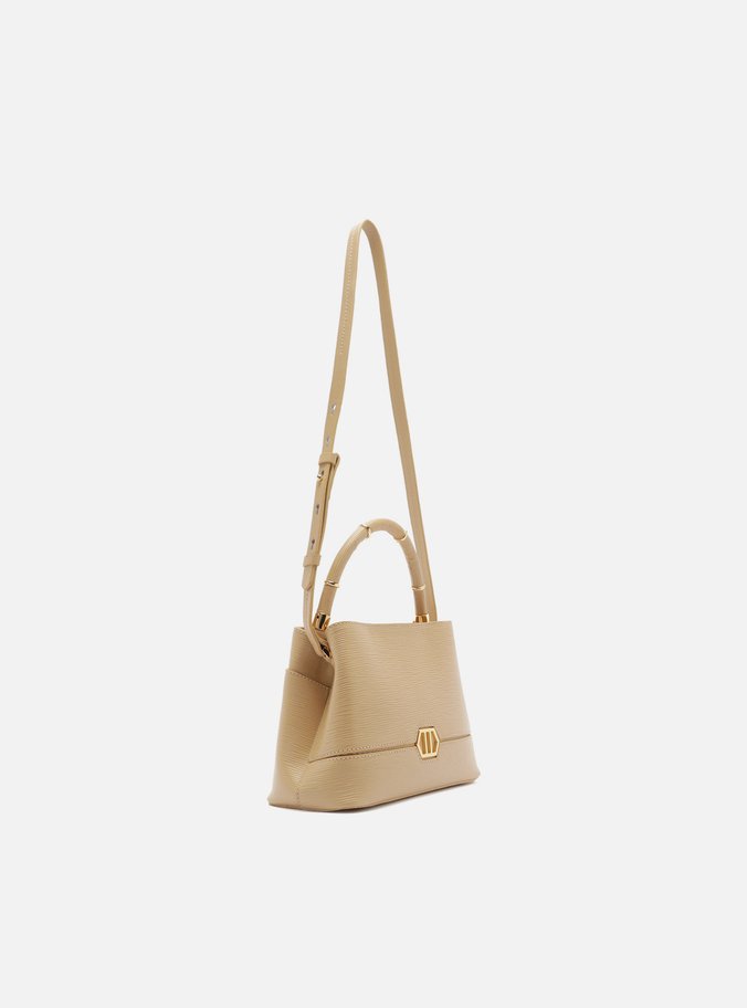 Bolsa Tote Bege Couro Pequena Anéis