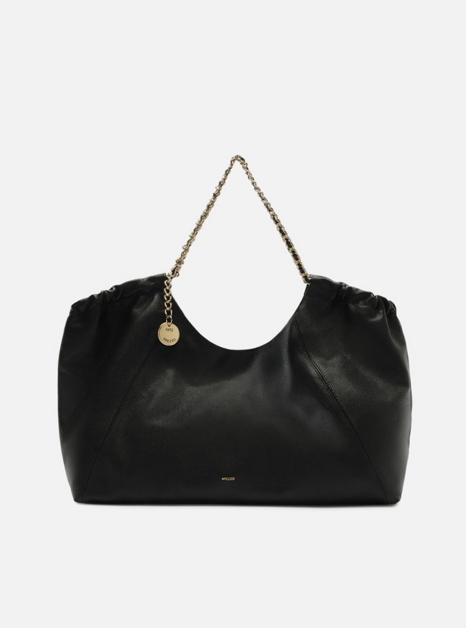 Bolsa Hobo Preta Couro Grande Alça Corrente