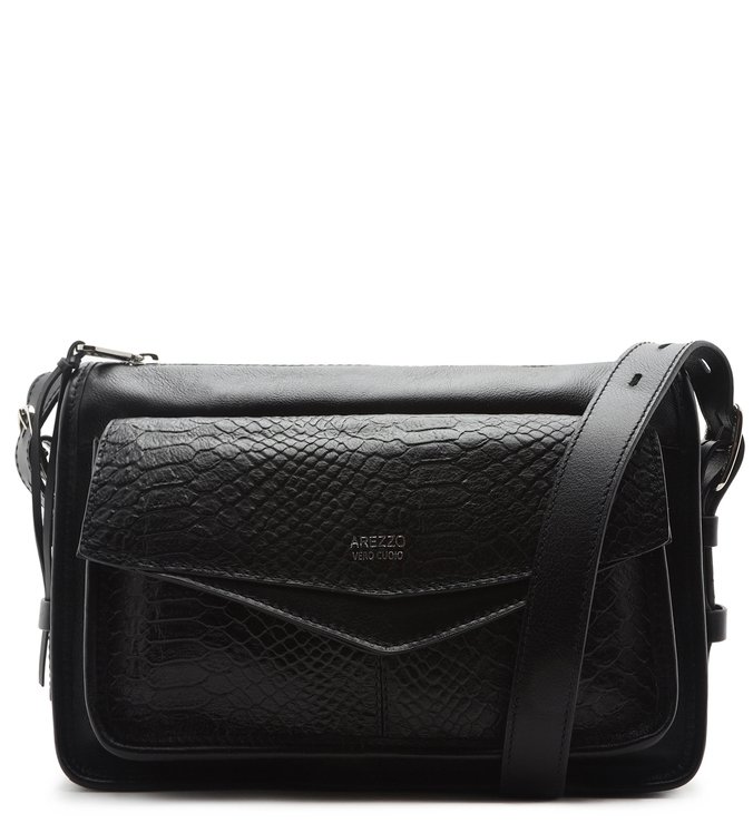 Bolsa Tiracolo Preta Couro Pamela Phyton
