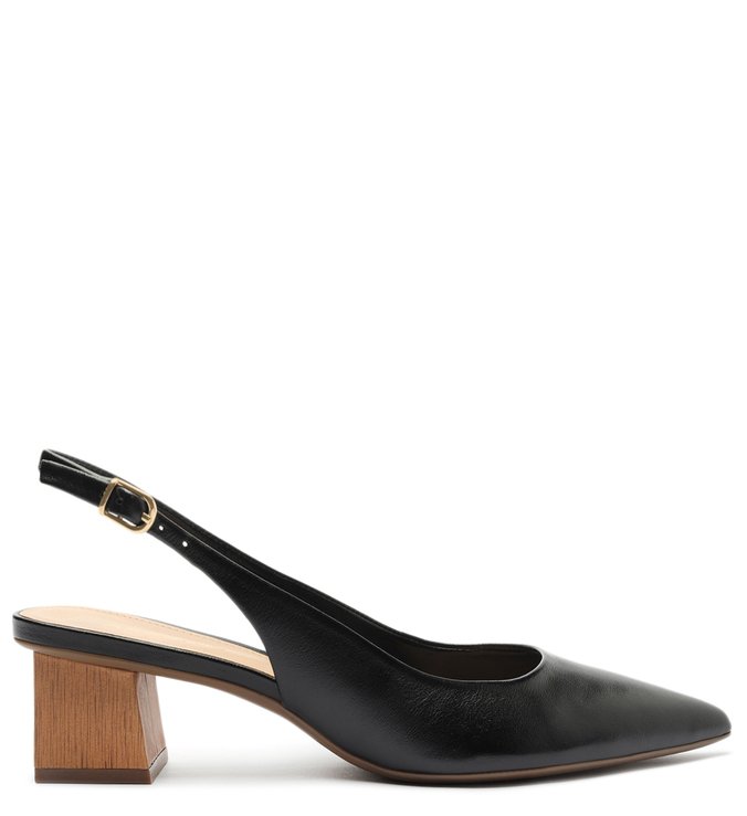 Scarpin Preto Couro Slingback