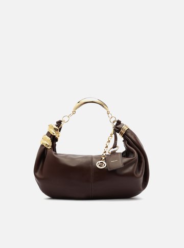 Bolsa Tiracolo Marrom Couro Média Metais Leaf