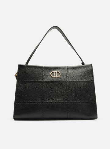 Bolsa Tote Preta Couro Grande Costuras