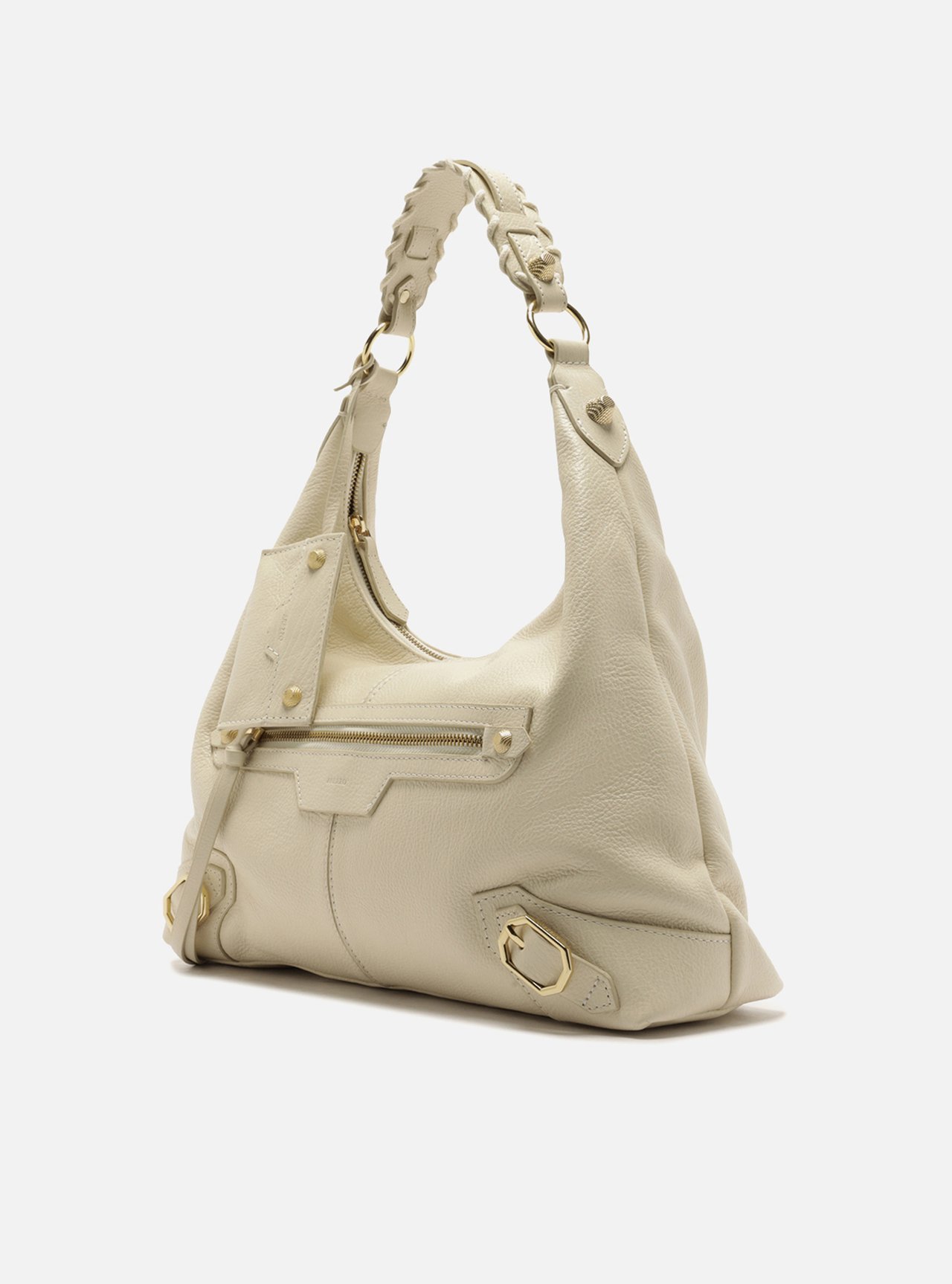Bolsa Hobo Off White Couro Média Alça Tressê — foto 2