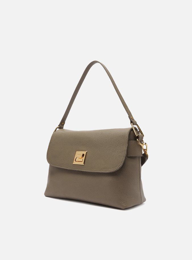 Bolsa Satchel Cinza Couro Média Metal