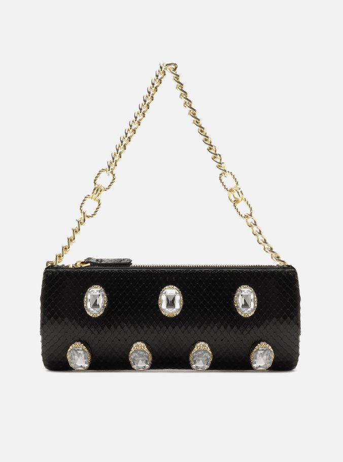 Bolsa Shoulder Preta Snake Grande Pedras
