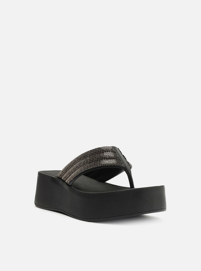 Tamanco Preta Flatform Lulu Strass