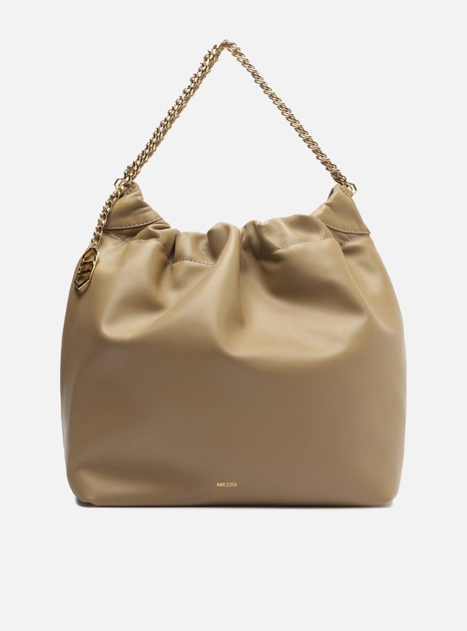 Bolsa Hobo Cinza Couro Grande Alça Corrente