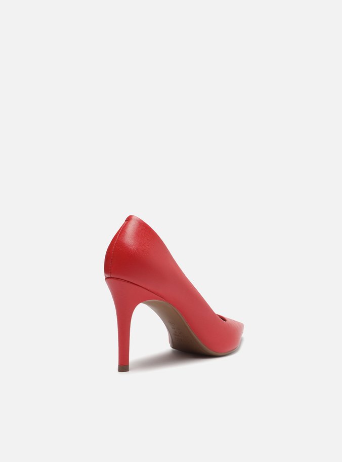 Scarpin Vermelho Couro Salto Fino Bico Fino