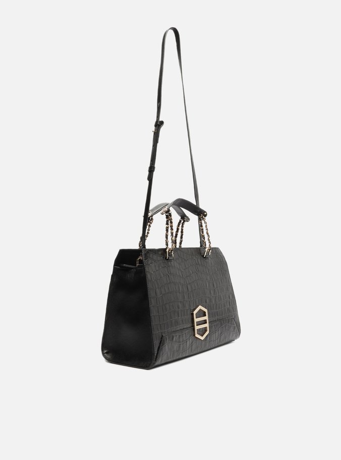 Bolsa Tote Preta Couro Croco Kopen Grande