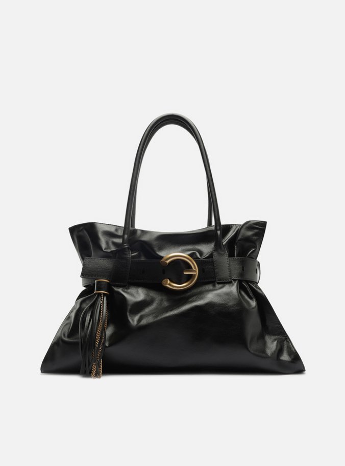 Bolsa Shopping Preta Couro Isa Grande