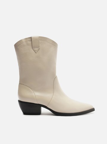 Bota Branco Couro Cano Curto Western Lisa
