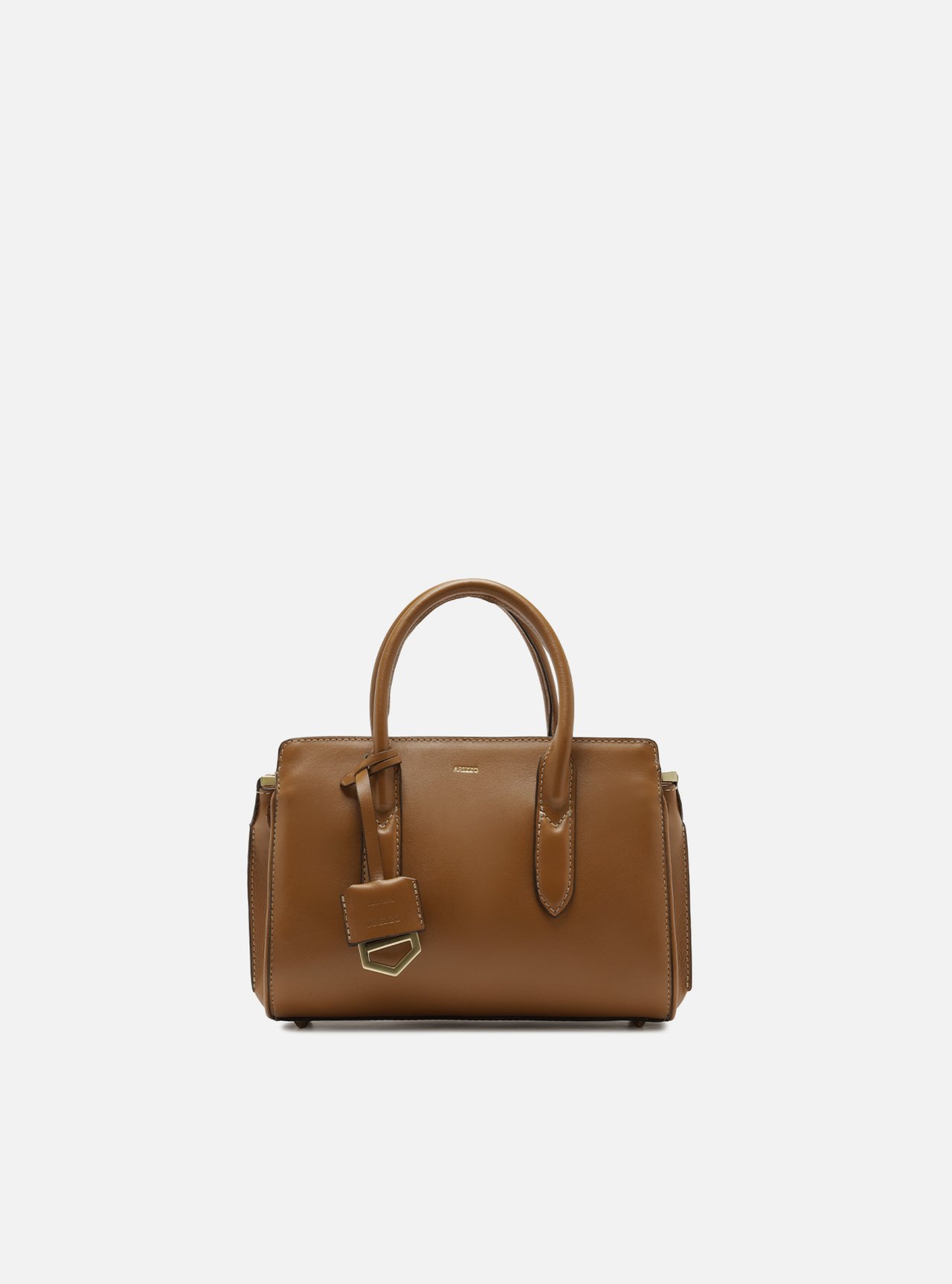Bolsa Tote Marrom Couro Pequena Metais — foto 1