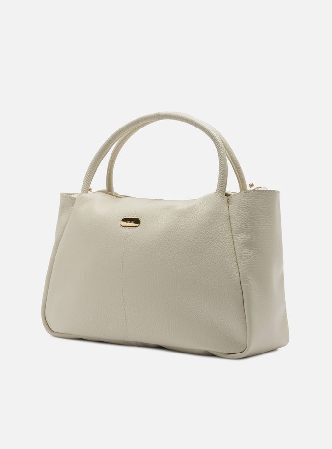 Bolsa Tote Branca Couro Grande Tag Metal