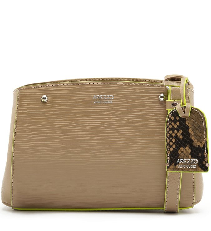 Bolsa Tiracolo Couro Bella New Sepia com Neon