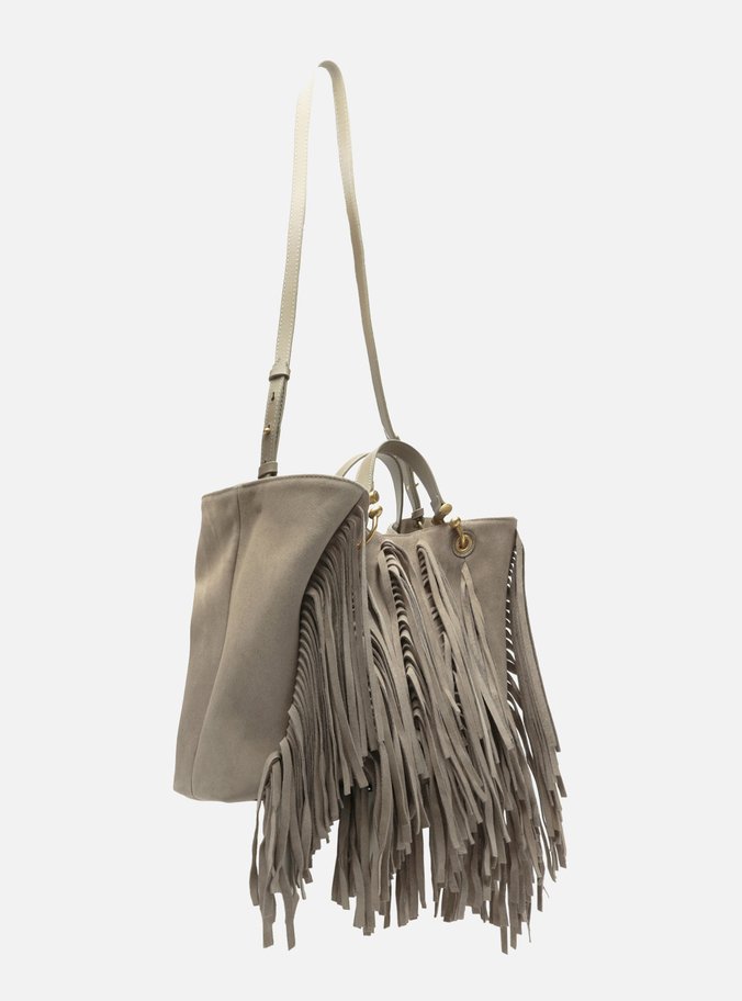 Bolsa Tote Cinza Suede Grande Franjas