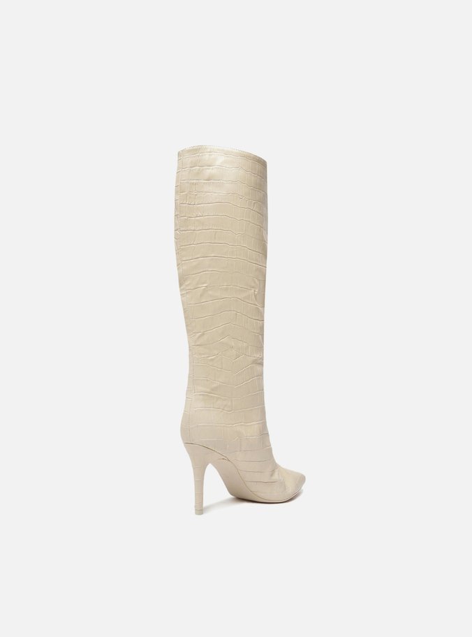 Bota Off-White Croco Cano Longo Salto Fino