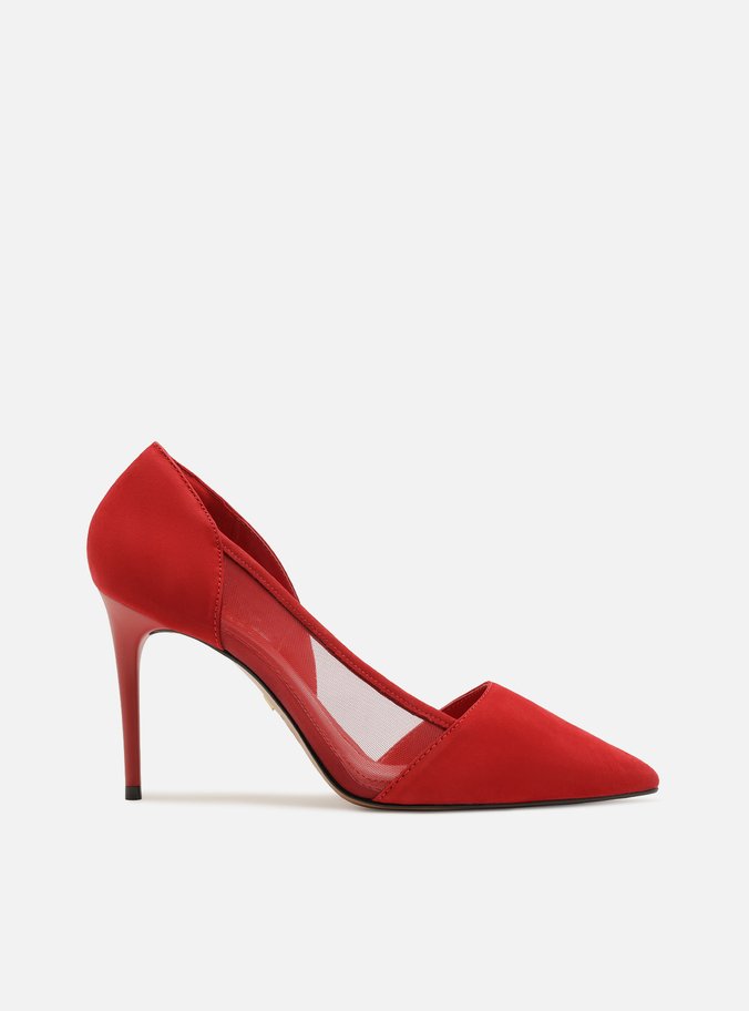 Scarpin Vermelho Camurça Tela Salto Alto Fino