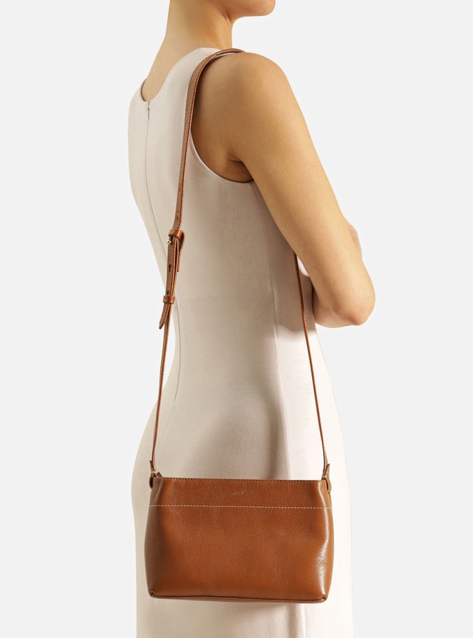 Bolsa Tiracolo Marrom Couro Pequena Costura