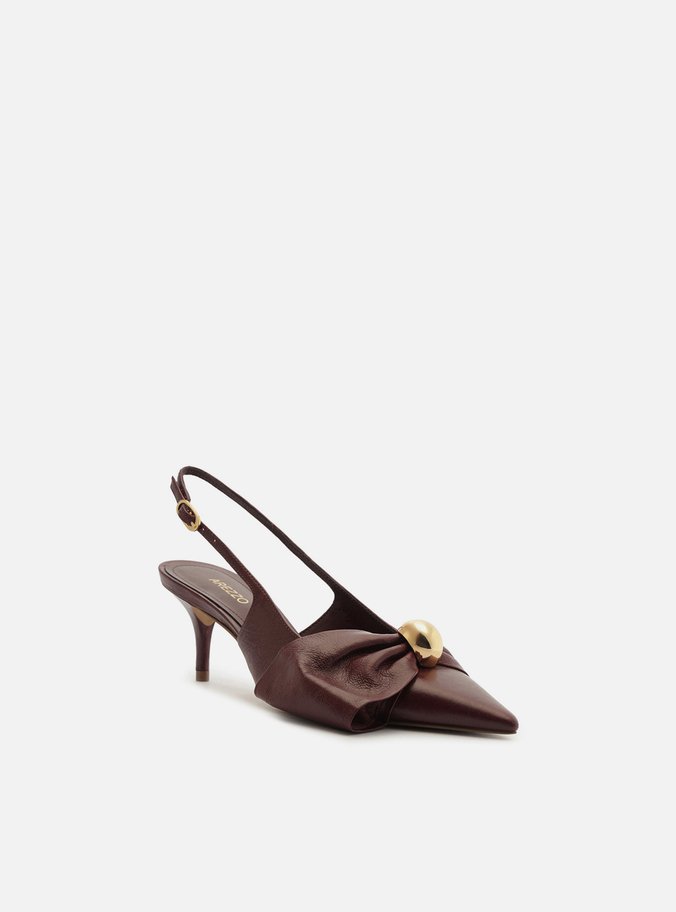 Scarpin Vermelho Couro Slingback Laço Metal