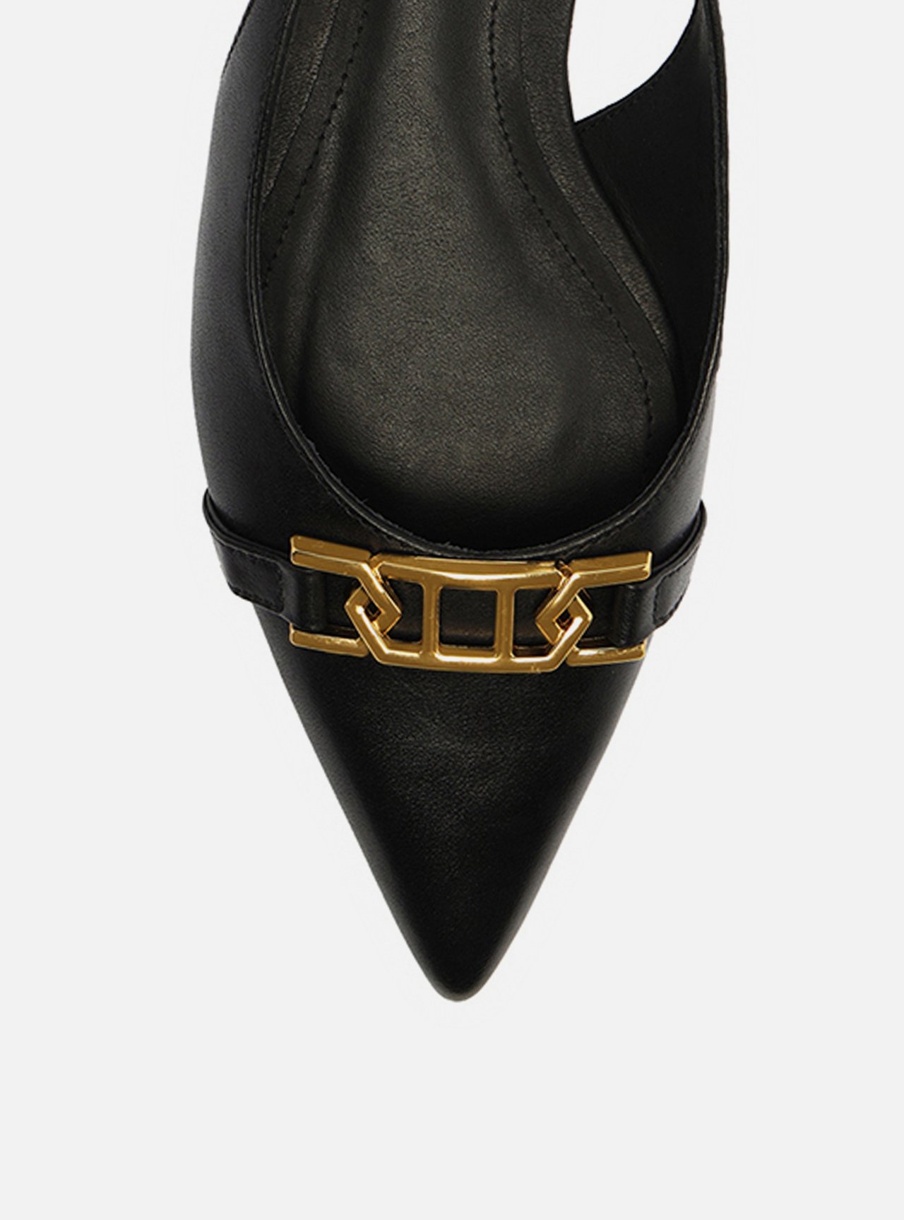Sapatilha Preta Couro Bico Fino Slingback Metal — foto 5