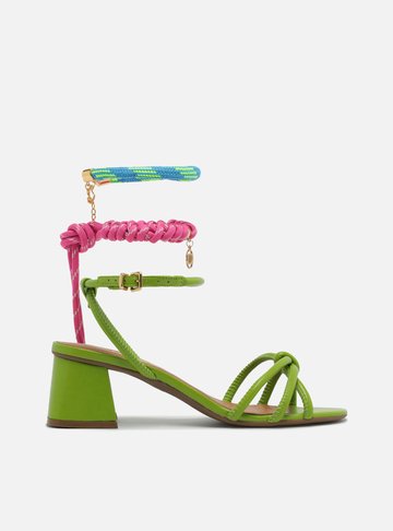 Sandália Verde Salto Bloco Custom Anklet