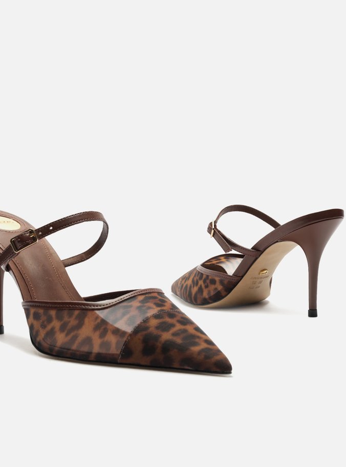 Mule Animal Print Tela Salto Fino Tira Fina