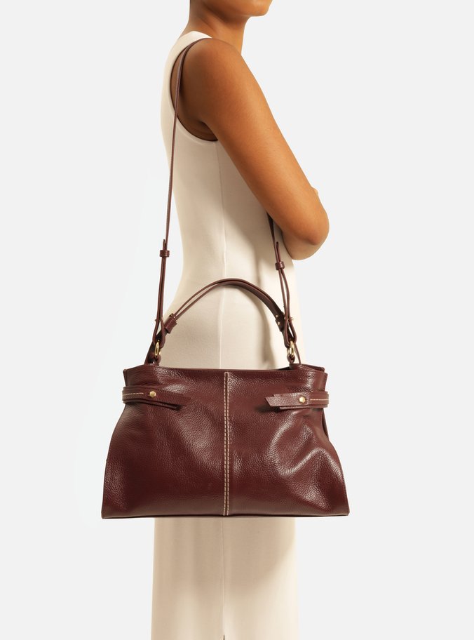 Bolsa Tote Vermelha Couro Grande Tiras Laterais