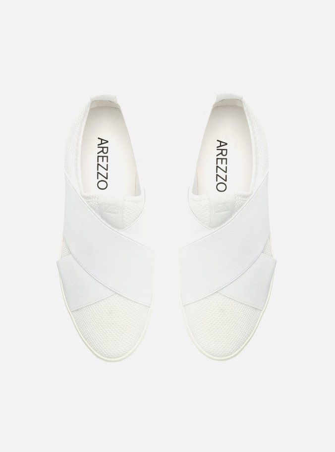 Slip On Branco Tecido Sola Baixa Elásticos