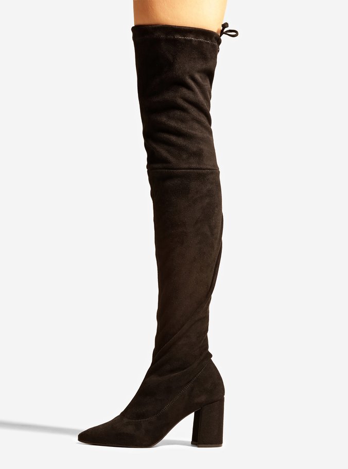 Bota Over The Knee Preta Suede Bloco