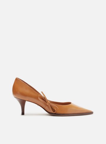 Scarpin Marrom Couro Salto Kitten Laço
